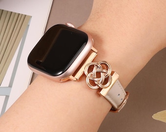 Slim Leather Apple Watch Band for Women 38-49mm, Celtic Style Design, Compatible with iWatch Ultra 2/Series 10/9/8/7/SE/6/5/4, Custom Gift