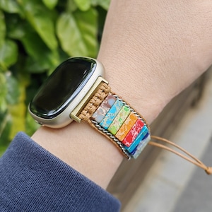 Boho Bracelet Fitbit Versa 4 Band/Versa 3 Band /Fitbit Sense 2 Band /Fitbit Sense Band,Adjustable Solo Loop Energy Stone Braided Watch Strap