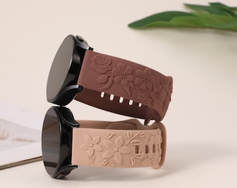 2 Pack Floral Engraved Bands for Samsung Galaxy Watch 7/6/5/4 Band 40mm 44mm,Galaxy Watch 5 Pro 45mm,Galaxy Active 2,Galaxy Watch FE Custom