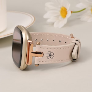 Stylish Leather Band for Fitbit Versa 4/Versa 3/Fitbit Sense 2/Fitbit Sense Band– Elegant & Adjustable Wrist Strap – Perfect Gift for Women
