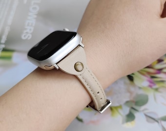 Slim Leather Apple Watch Band with Rivet: iWatch Series 9/8/7/SE