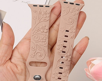 Floral Embossed Silicone Apple Watch Band: 3D Flower iWatch Strap