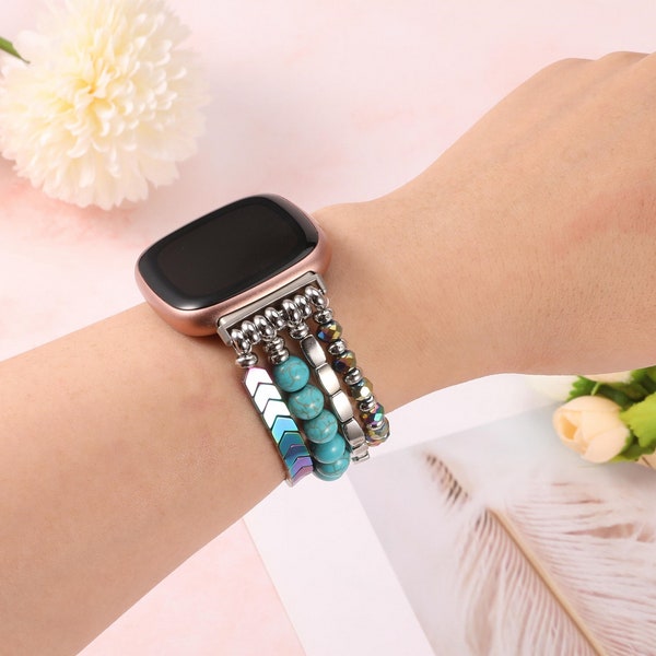 Uhrenarmband für Fitbit Versa 4 Band / Versa 3 Band / Fitbit Sense 2 Band / Fitbit Sense Band Frauen Handgemacht Elastisch Solo Loop Stretch Strap