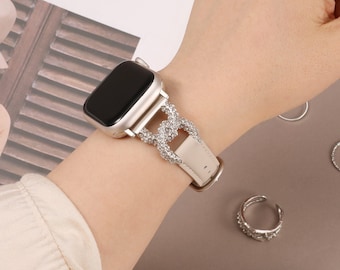 Diamond Interlock Leather Apple Watch Band: Elegant iWatch Strap iWatch Ultra 2/Series 10/9/8/7/SE/6-1