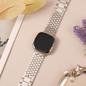Premium Metal Honeycomb Fitbit Versa 4/Versa 3/Fitbit Sense 2/Fitbit Sense Watch Band, Adjustable Stainless Steel Bracelet, Gift for Women