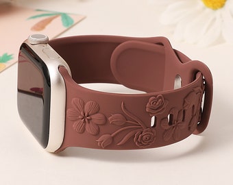 Floral Embossed Silicone Apple Watch Band: Rose Peach Iwatch Strap