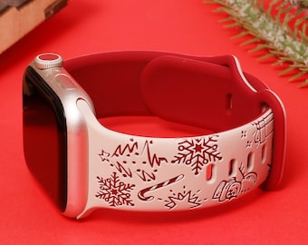 Correa de silicona personalizada con grabado navideño para Apple Watch para iWatch Ultra 2/Series 10/9/8/7/SE/6-1