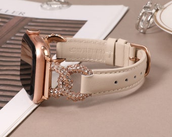 Leather Band Apple Watch Bands Women 38/40/41/42/44/45/49mm Ultra Designer Diamond Interlock Buckle Thin Leather Strap for iWatch Band Gift
