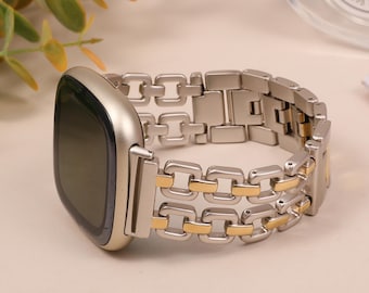 Luxury Chain Link Fitbit Versa 4/Versa 3 Band for Women, Slim Metal Watch Strap for Fitbit Sense 2/Fitbit Sense, Elegant Gift Jewelry Style