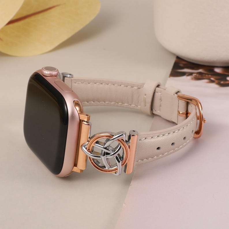 Gift-ready leather Apple Watch band in neutral tones, great for Mother's Day or Valentine’s Day.