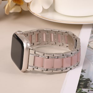 Metal watch band for Apple Watch Band 49/46/45/44/42/41/40/38mm Women, Resin Wristband Bling Bracelet for iWatch Series 10 9 8-1 SE Ultra