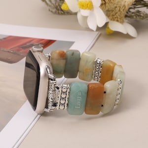 Boho Apple Watch Band 40mm 41mm 38mm 42mm 44mm 46/45mm 49mm Women, Handmade Elastic Solo Loop Stone Beaded Bracelet Western Strap for Iwatch