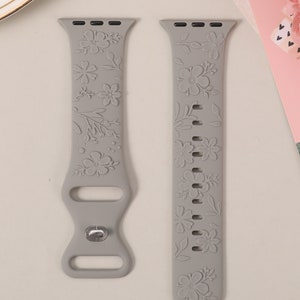 Floral Engraved Bands Apple Watch Band 40mm 41mm 38mm 42mm 44mm 45mm 49mm Women,Silicone Embossed Cherry Blossoms Band iWatch Series 9 8 7-1 Szary