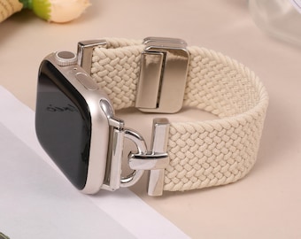 Correa elástica trenzada para Apple Watch con cierre magnético, correa minimalista de nailon ligera para iWatch de 42/46/38/40/41/44/45/49 mm para mujer y hombre.