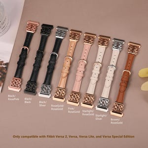 May include: Eight different colored leather watch bands with a decorative knot design. The bands are available in black, silver, rose gold, pink, starlight, and brown.