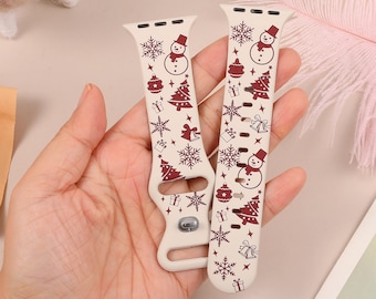 Correa navideña grabada con láser para Apple Watch: correa de silicona personalizable para iWatch Ultra 2/Series 11 10/9/8/7/SE/6-1