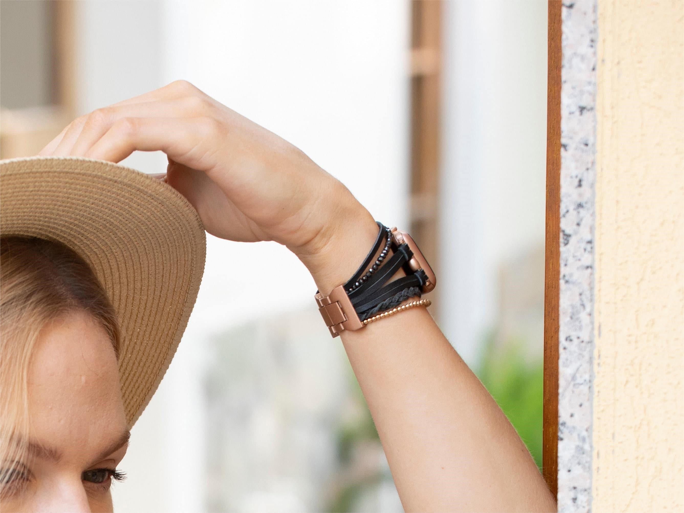 Leather Apple Watch Band 38mm 40mm 41mm 42mm 44mm 45mm 49mm Women , Handcrafted Boho Braided Bracelets Multilayer Wrap Strap iWatch Band