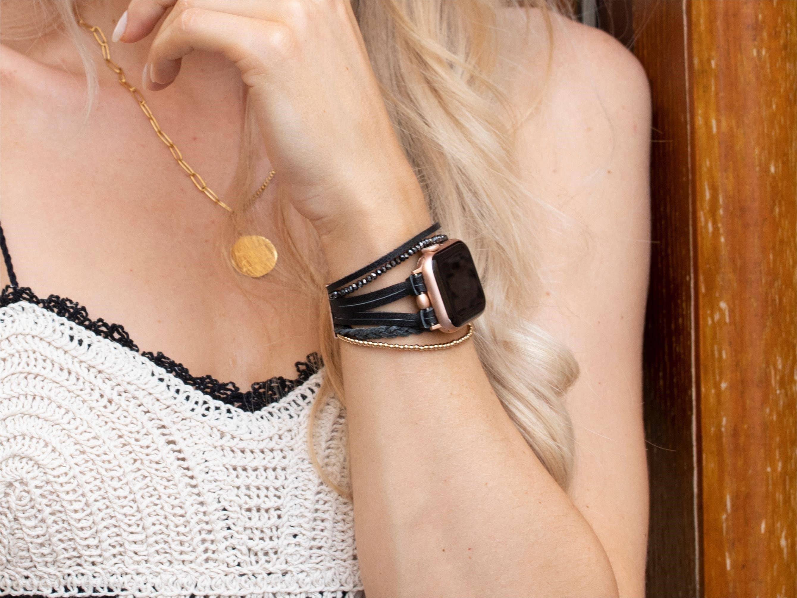 Leather Apple Watch Band 38mm 40mm 41mm 42mm 44mm 45mm 49mm Women , Handcrafted Boho Braided Bracelets Multilayer Wrap Strap iWatch Band