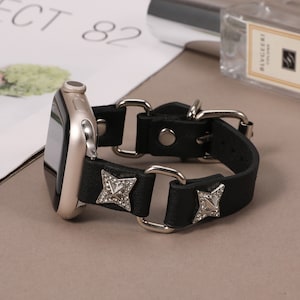 Punk Slim Leather Bands Apple Watch Band 49/47/45/44/42/40/41/38mm,Cool Gothic Style Wristband for Men Women iWatch Series10 9 8 7-1SE Ultra