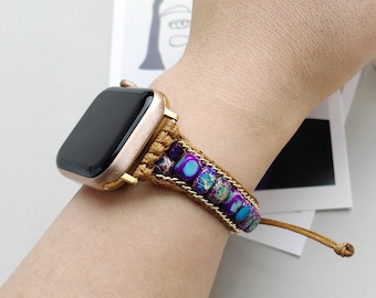 Boho Armband für Apple Watch Band 38mm 40mm 41mm 42mm 44/45mm 49mm Frauen, Energie Naturstein Armband für iWatch Series 9 8 7 6 5-1SE Ultra