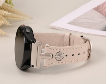 Correa de cuero personalizable para Galaxy Watch 7/6/5/4: Elegante cierre de barra en T, correa de 20 mm.
