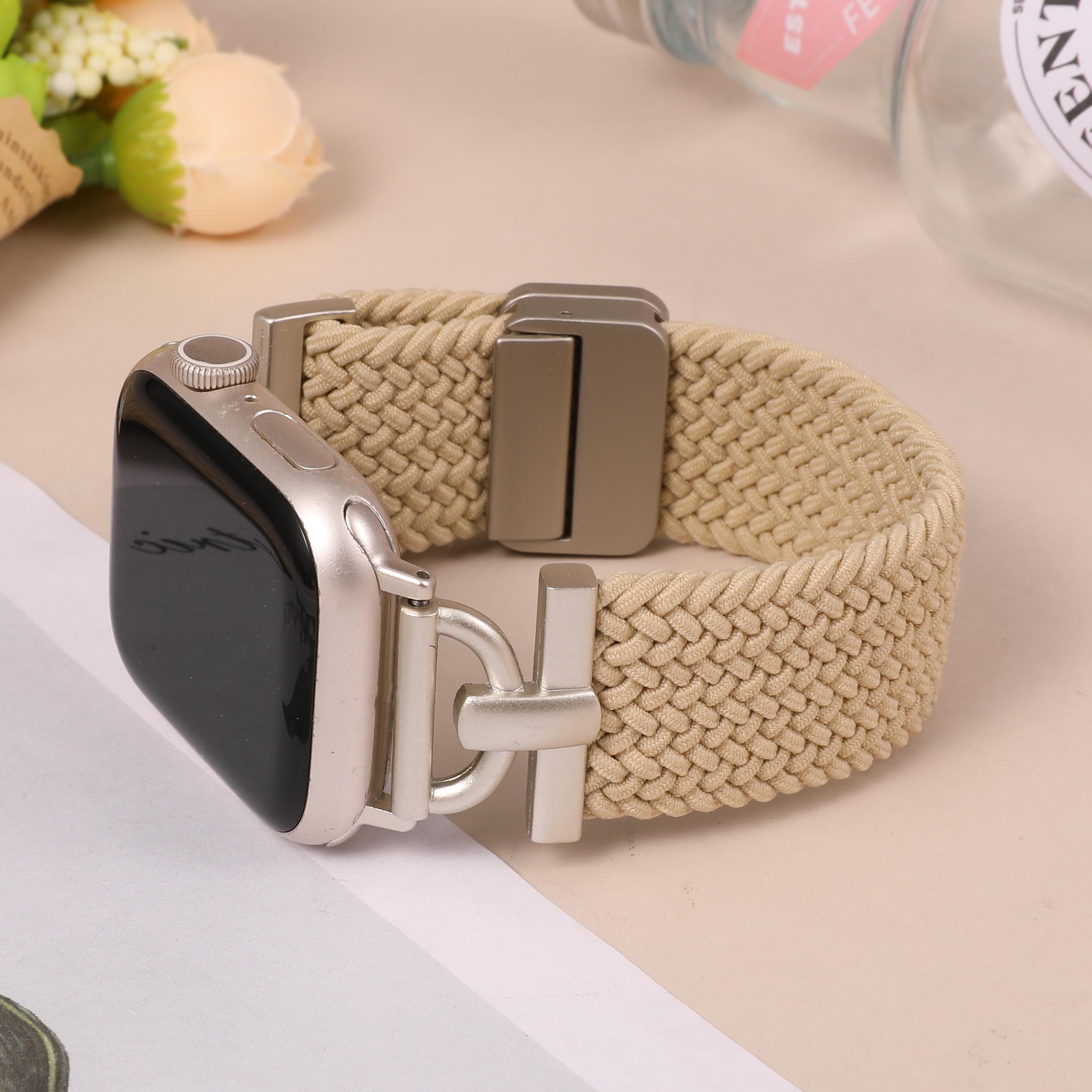 Braided Elastic Apple Watch Band With Magnetic Clasp, Minimalist 