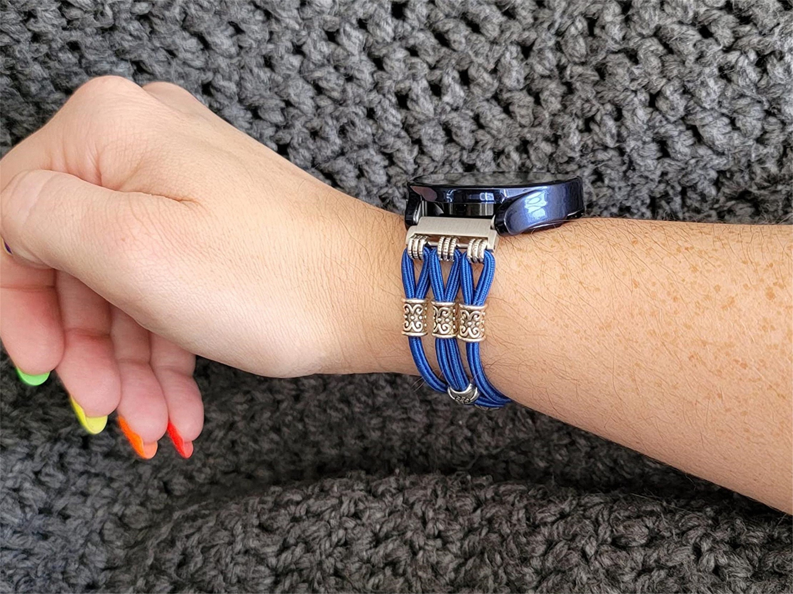 Beaded Bracelet Samsung Galaxy Watch 7/6 band /Galaxy Watch 5/Galaxy Watch 4/Watch 5 Pro 45mm Bands, 20mm Nylon Stretchy Strap for Women