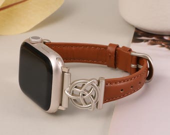 Celtic Knot Leather Apple Watch Band: Slim iWatch Strap for Women for iWatch Ultra 2/Series 10/9/8/7/SE/6-1