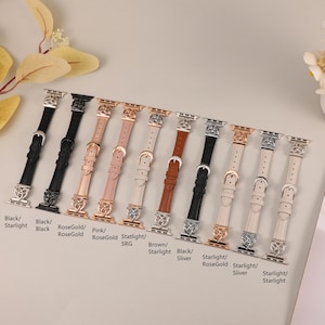 Stylish Apple Watch leather strap for women with adjustable buckle and bohemian Celtic design.