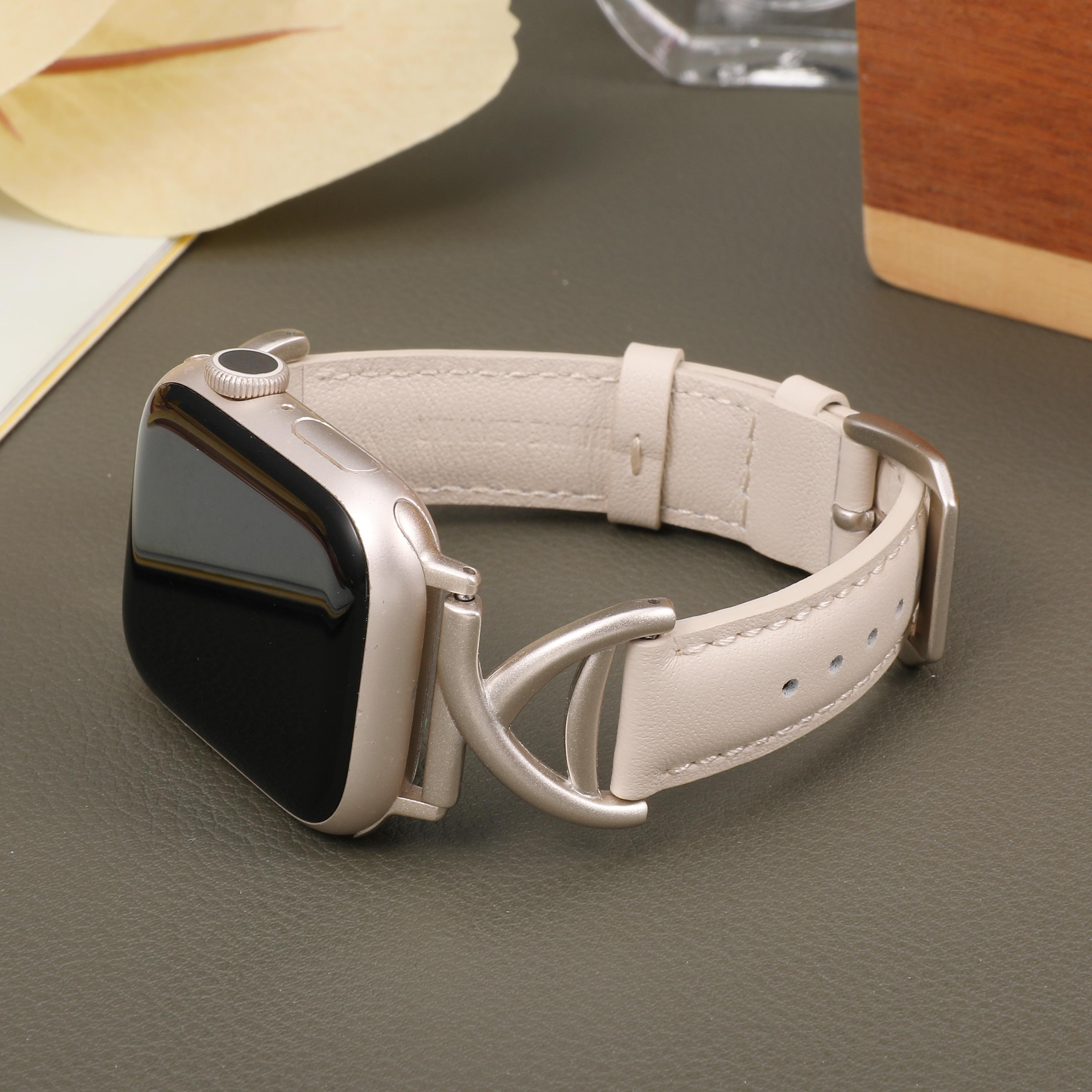 Slim Leather Apple Watch Band with A-Shape Clasp: Customizable Gift