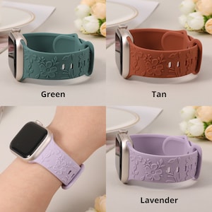 Floral Engraved Bands Apple Watch Band 40mm 41mm 38mm 42mm 44mm 45mm 49mm Women,Silicone Embossed Cherry Blossoms Band iWatch Series 9 8 7-1 zdjęcie 7