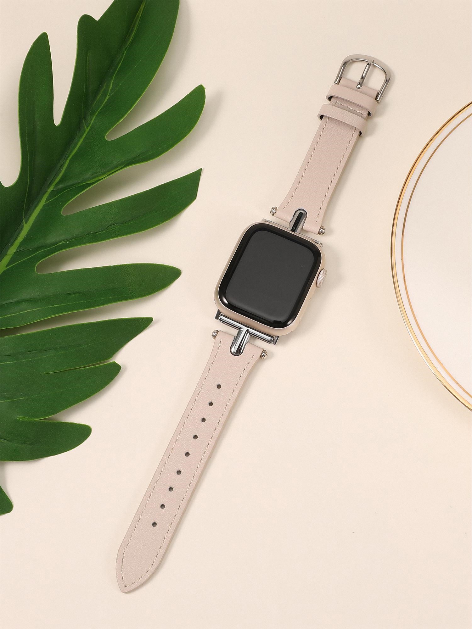 Leather Band for Apple Watch Band Women 38mm 40mm 41mm 42mm 44mm 45mm 49mm with Metal Buckle for iWatch Bands Ultra SE Series 9 8 7 6 5 4 3