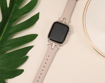 Leather Band for Apple Watch Band Women 38mm 40mm 41mm 42mm 44mm 45mm 49mm with Metal Buckle for iWatch Bands Ultra SE Series 9 8 7 6 5 4 3