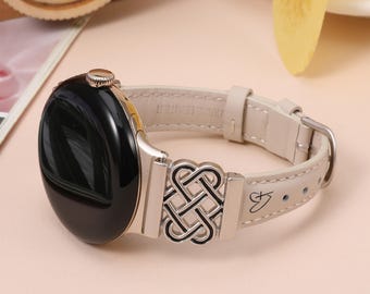 Cienki skórzany pasek do zegarka Google Pixel Watch, Google Pixel Watch 2/Pixel Watch 3/4 (41 mm) | Styl węzła celtyckiego | Regulowany, spersonalizowany prezent