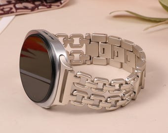 Metalowy pasek z łańcuszkiem do zegarka Samsung Galaxy Watch 8 40 mm 44 mm/Galaxy Watch 8 Classic 46 mm – elegancki damski pasek ze stali nierdzewnej