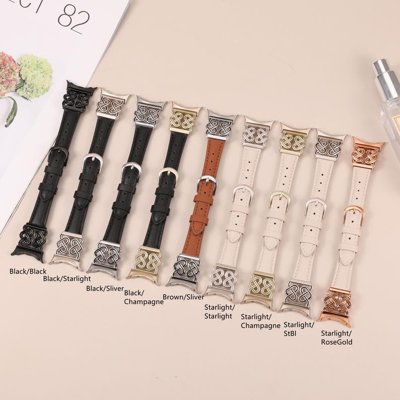 Pode incluir: Nove bandas diferentes para Apple Watch com um design de n&oacute; celta. As bandas est&atilde;o dispon&iacute;veis em v&aacute;rias cores, incluindo preto, marrom, prata, champanhe e ouro rosa.