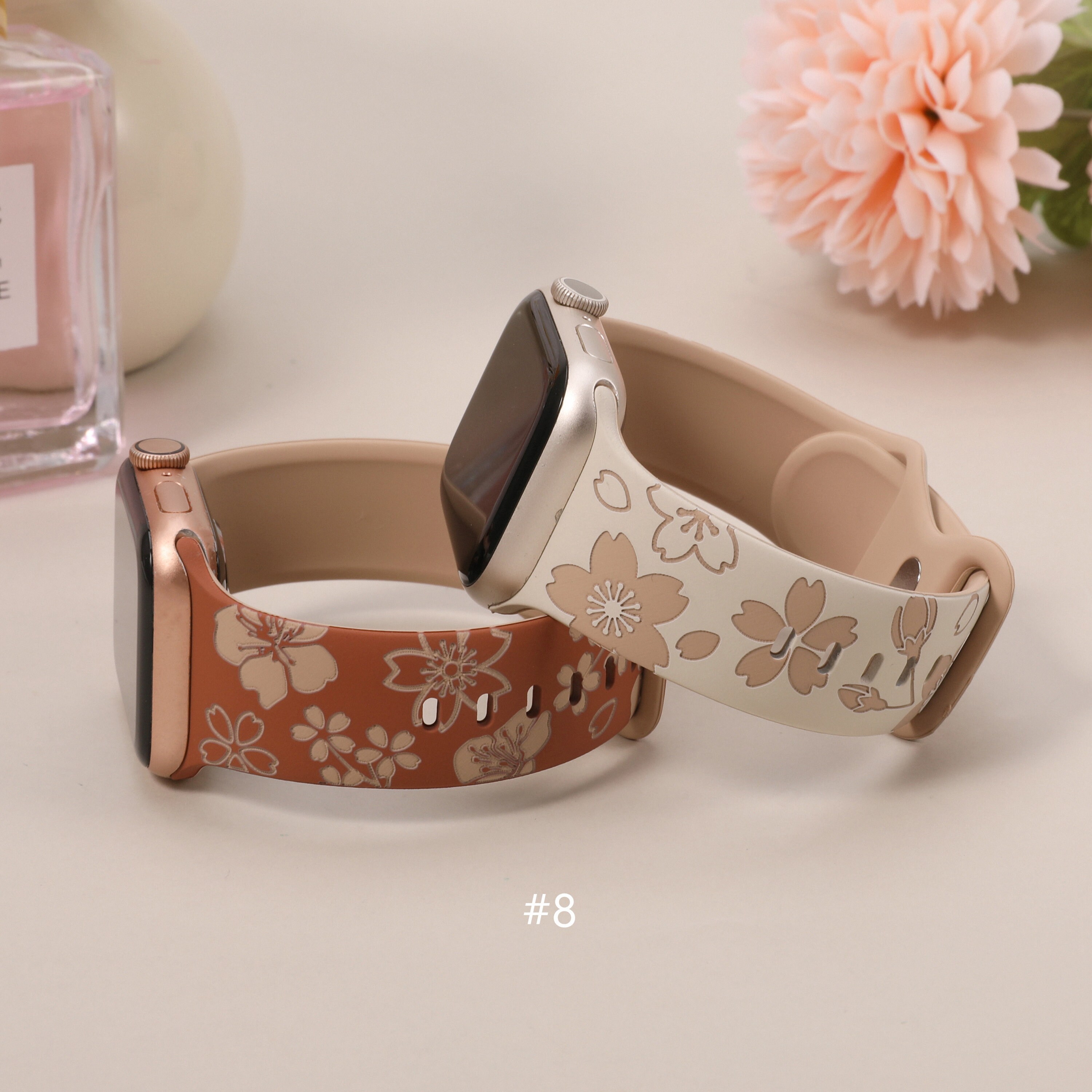 2 Pack Floral Engraved Silicone Apple Watch Band: Two-tone  display picture 2