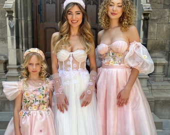 Pink Organza Matching Mommy and Me Dresses, Mother and Daughter Matching Outfit, Birthday Girl Dress, Bridesmaids, Flower Girl