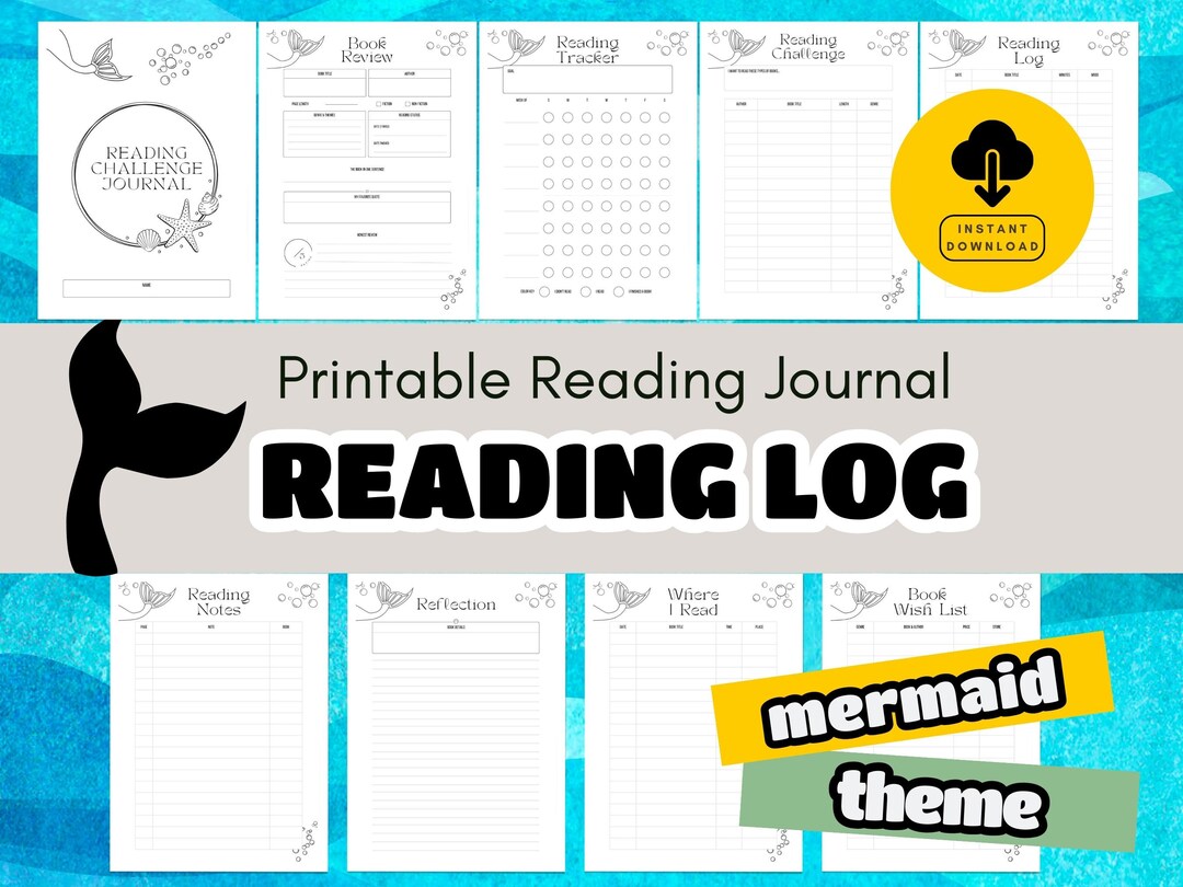 Reading Log Printable Reading Tracker Activities for Kids Mermaid Theme ...