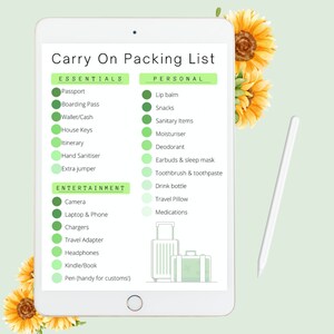 Printable Carry on Travel Packing List | Plane Packing List | Digital ...