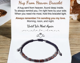 Hug From Heaven Morse Code Bracelet, Until We Meet Again Memorial Bracelet, Graduation Gift, Loss of Pet Dad Husband, Christmas Gift for Her