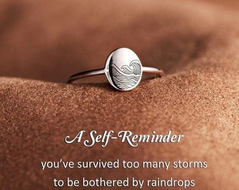You’ve Survived Too Many Storms Minimalist Wave Ring, Engraved Wave Ring Silver, Birthday Gift from Mom, Best Friend Gift, Mother's Day Gift