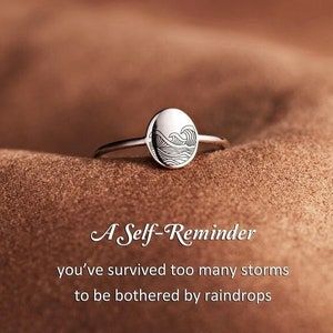 You’ve Survived Too Many Storms Minimalist Wave Ring, Engraved Wave Ring Silver, Birthday Gift from Mom, Best Friend Gift, Mother's Day Gift
