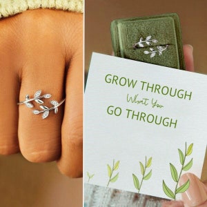 Go Through What You Go Through Leaf Ring, Sterling Silver Adjustable Ring, Best Friend Gift, Birthday Gift from Mom, Mother's Day Gift