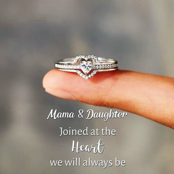 Mama & Daughter Layered Heart Ring Set, Sterling Silver Ring, Daughter Gift from Mom, Mother's Day Gift, Birthday Gift, Wedding Gift for Her