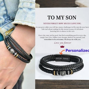 Personalized to My Son Love You Forever Leather Bracelet, Woven Braided ...