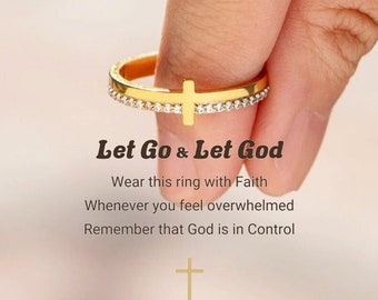 For Daughter Let God Be In Control Golden Cross Ring, Religious Jewelry, Christian Gifts, Birthday Gift, Best Friend Gift, Christmas Gift