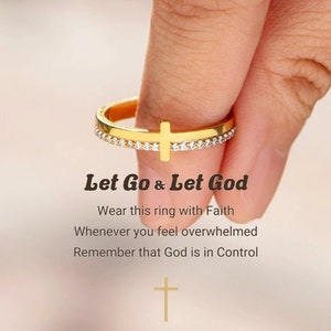 For Daughter Let God Be In Control Golden Cross Ring, Religious Jewelry, Christian Gifts, Birthday Gift, Best Friend Gift, Christmas Gift