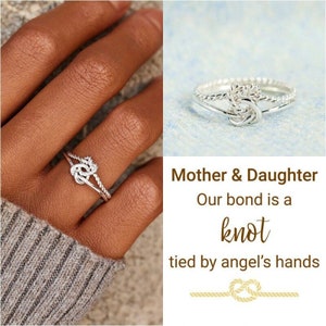 For Daughter Tied By Angels Hands Double Band Knotted Ring, Sterling Silver Wedding Ring for Women, Birthday Gift from Mom, Graduation Gift