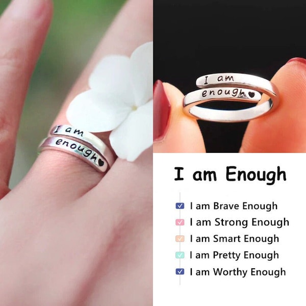 I am Enough Ring, 925 Sterling Silver Adjustable Ring, Mental Health Jewelry, Inspirational Ring, Birthday Gift, Encouragement Gift for Her